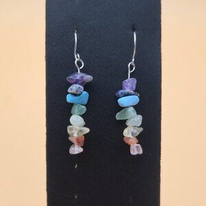 Silver Plated Over Copper Semi Precious Stones Vintage Earrings A5984